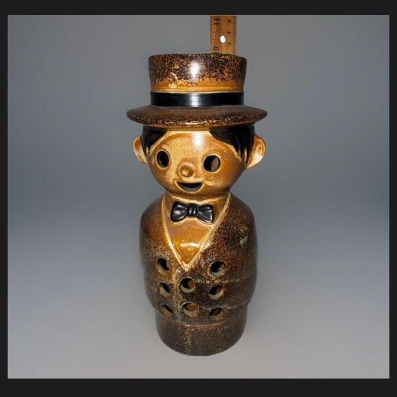 Vintage Ceramic Gentleman Candle Holder – Brown Top Hat Man Wax/Oil Burner – MCM - Picture 7 of 9